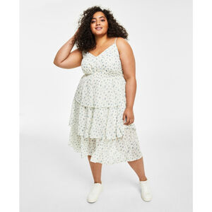 And Now This Women's Plus Size 1X Printed Smocked Chiffon Floral Print Dress NWT
